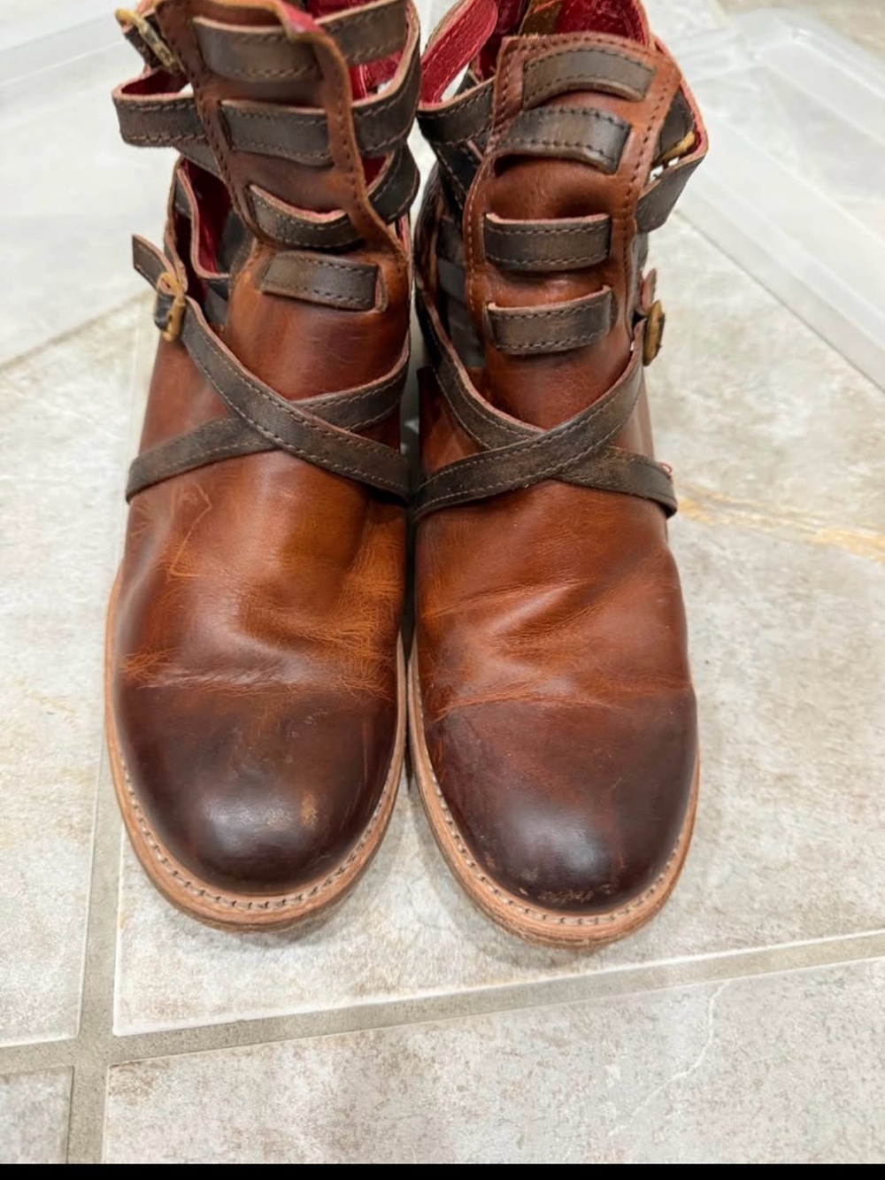 freebird Brown Leather Strappy Ankle Booties